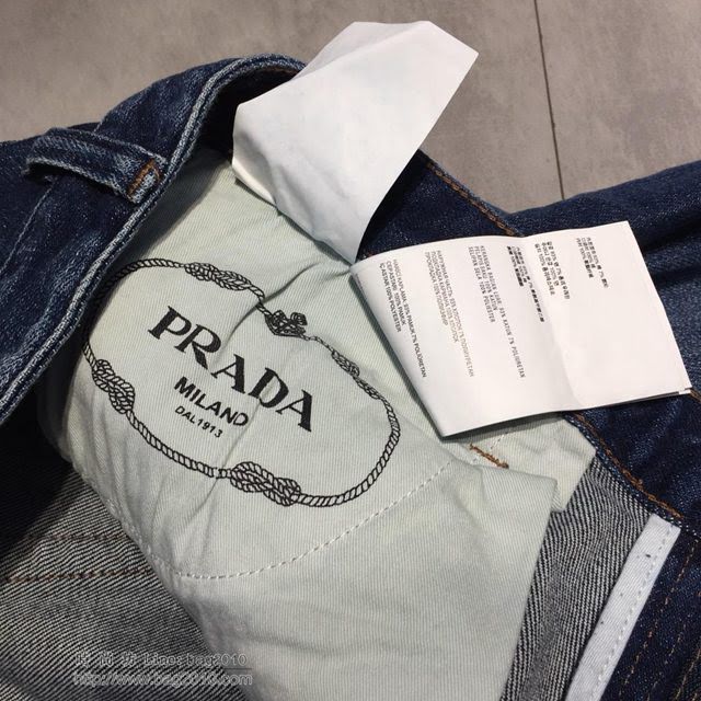 PRADA牛仔褲 19春夏新款 普拉達水洗深藍色牛仔長褲  tzy1729